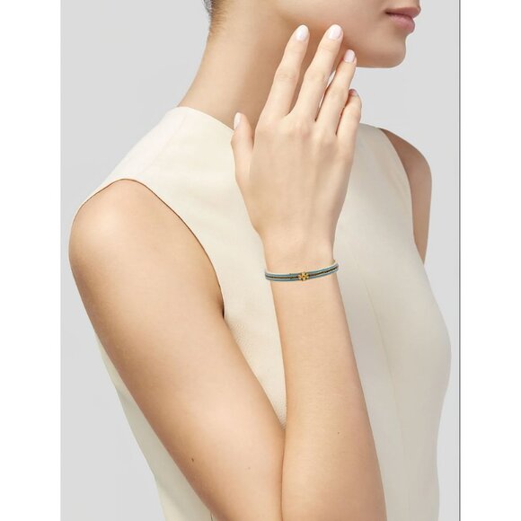 Tory Burch Kira Pave Enamel Hinge Bracelet Antique Brass/Blue Multi OS - Picture 3 of 14